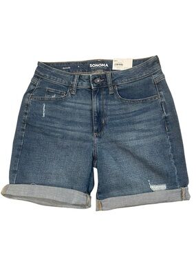 SONOMA Women's Mid-Rise Rolled Cuff Denim Bermuda Shorts - Blue